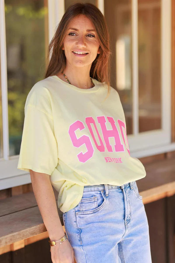 Pastel Yellow SOHO New York Varsity Tee