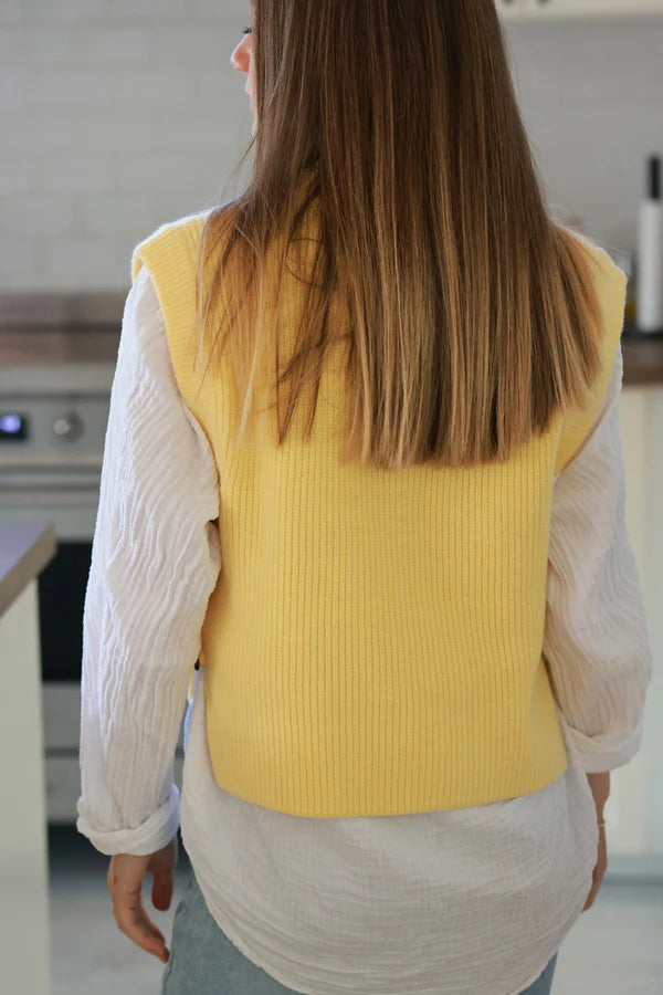 Pastel yellow Sweater Knit Layering Vest