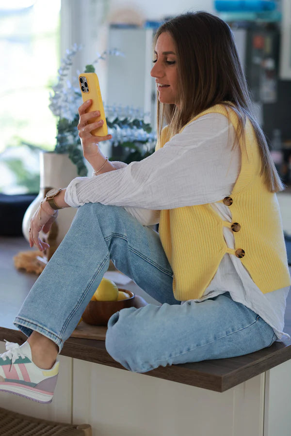 Pastel yellow Sweater Knit Layering Vest