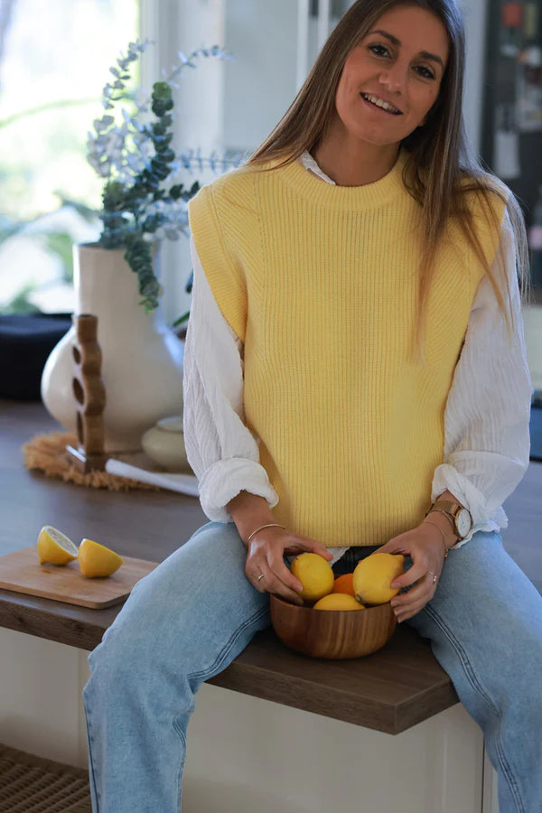 Pastel yellow Sweater Knit Layering Vest