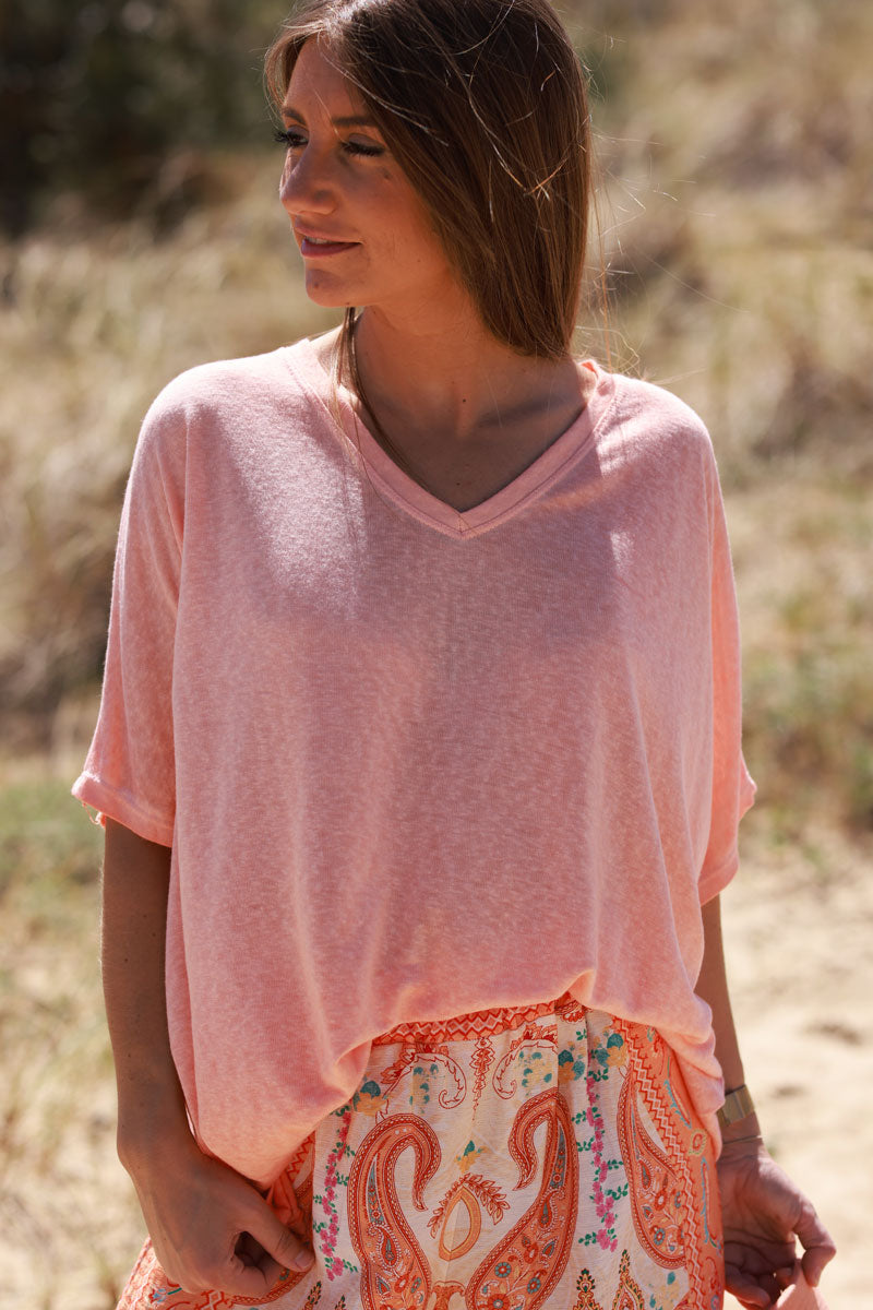 Peach Relaxed Fit Batwing Super Soft T-Shirt