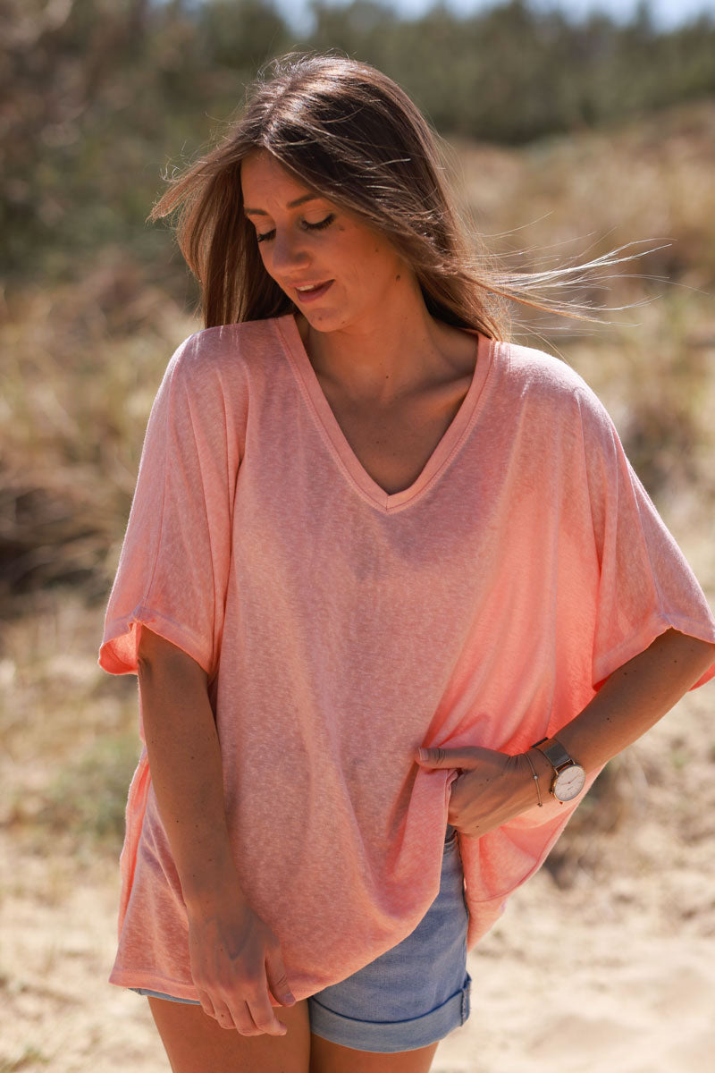 Peach Relaxed Fit Batwing Super Soft T-Shirt