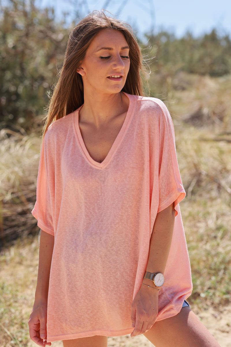 Peach Relaxed Fit Batwing Super Soft T-Shirt