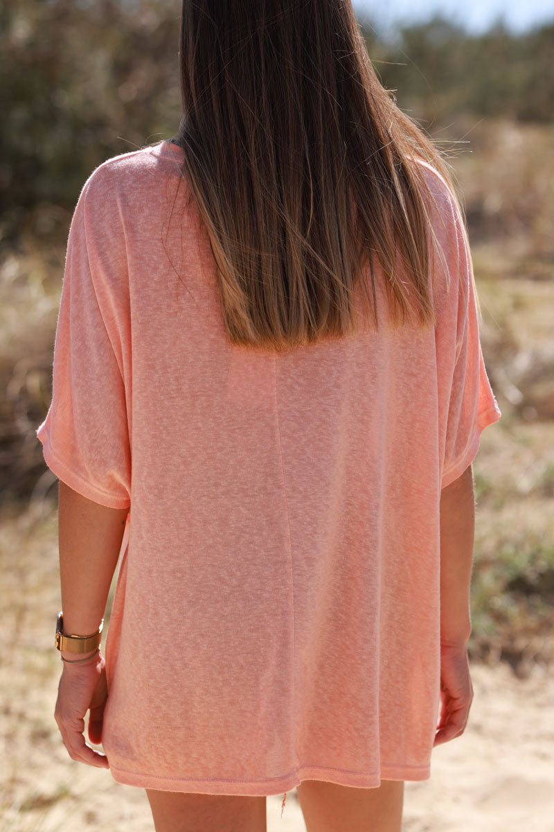 Peach Relaxed Fit Batwing Super Soft T-Shirt