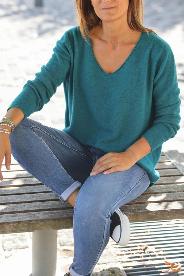 Peacock green Soft Basic V-neck Sweater