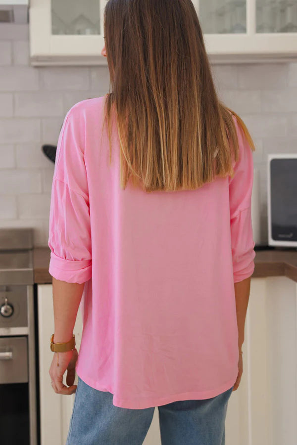 Pink “Amour” Long-Sleeve V-Neck Tee