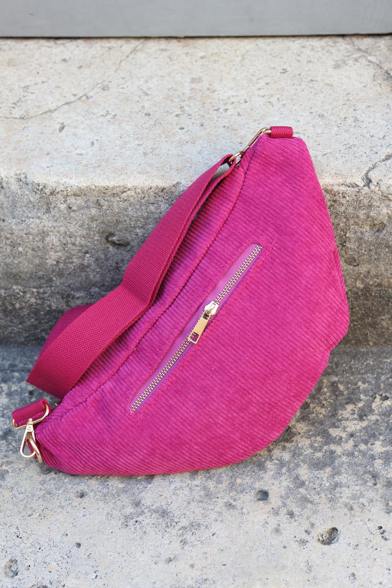 Pink corded zip pocket bum bag