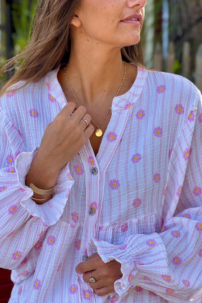 Pink Daisy Stripe Blouse