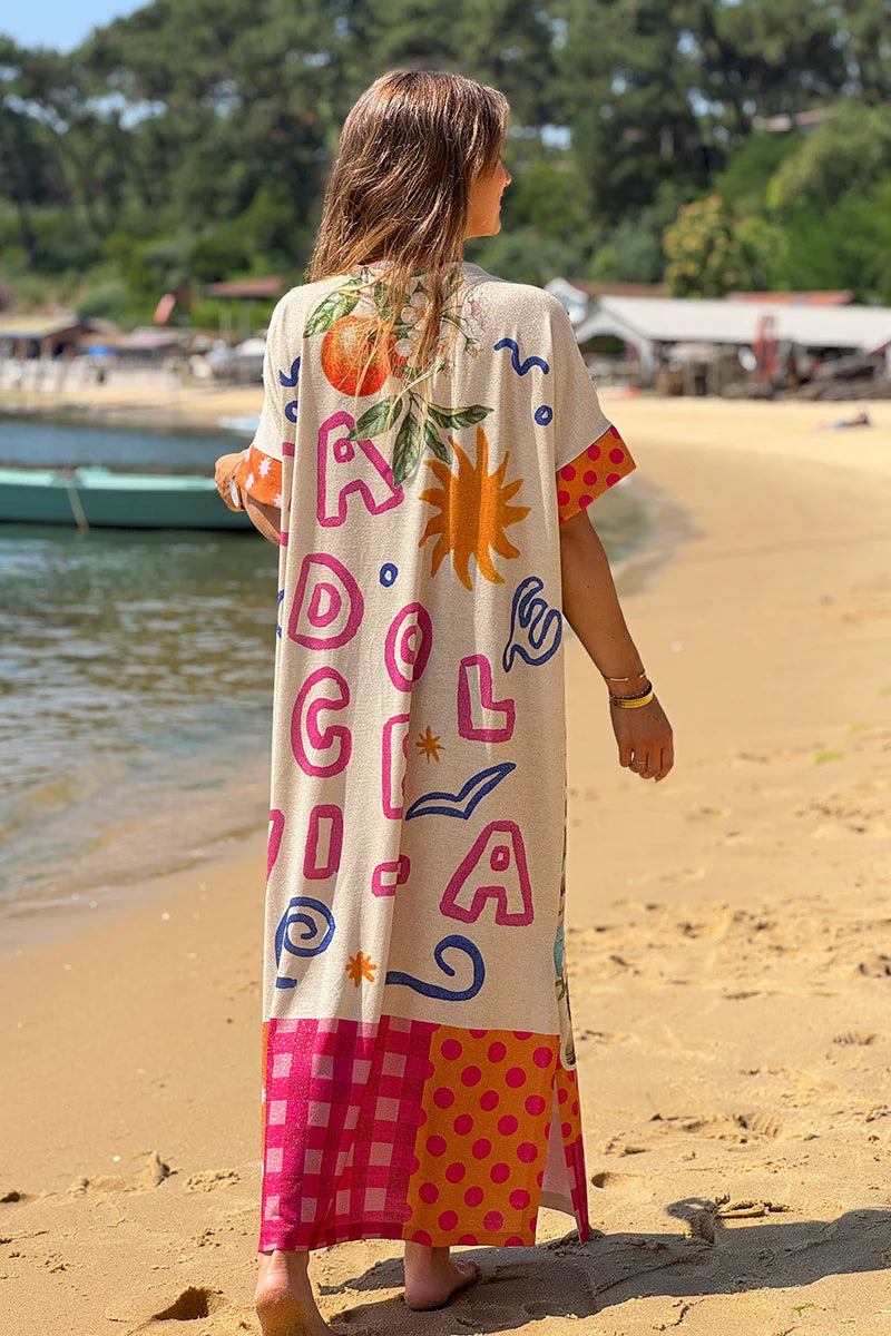 Pink Fuchsia Summer Sun Patchwork Glitter Maxi Dress