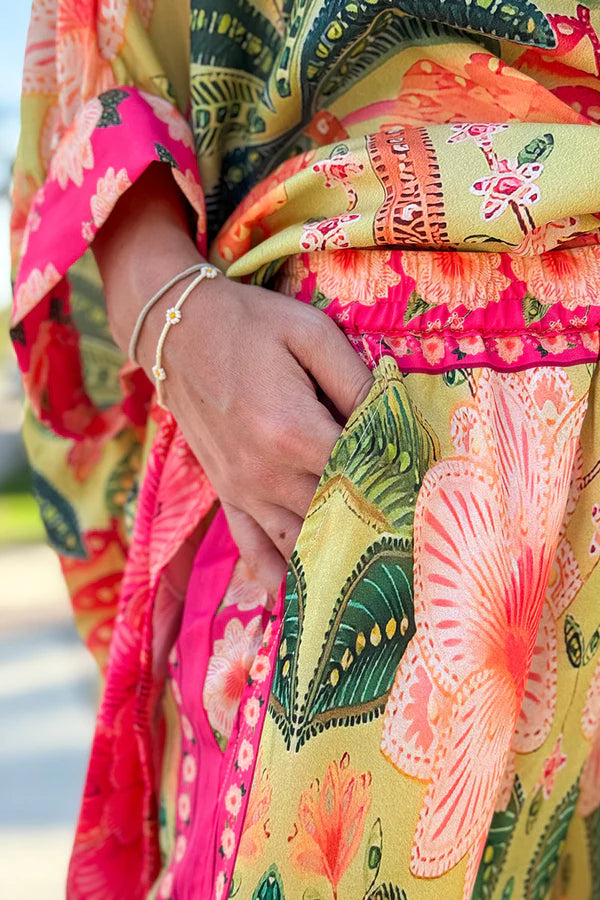 Pink and Green Batik Parrot Wide Leg Pants