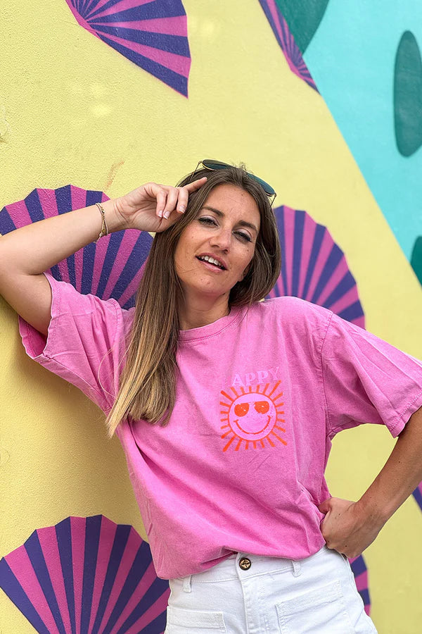 Pink Happy Sun Screen Print Tee