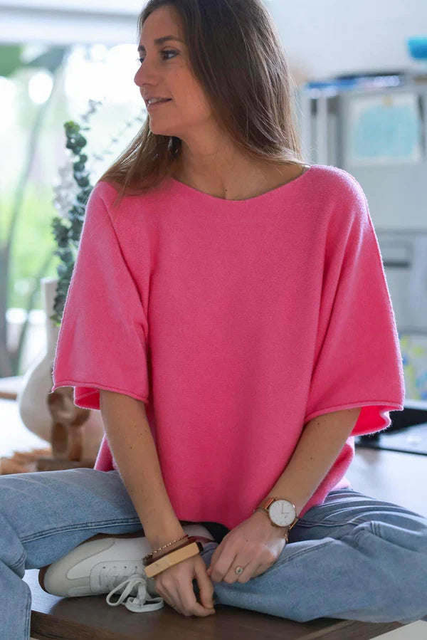 Pink Knit Batwing Blouse