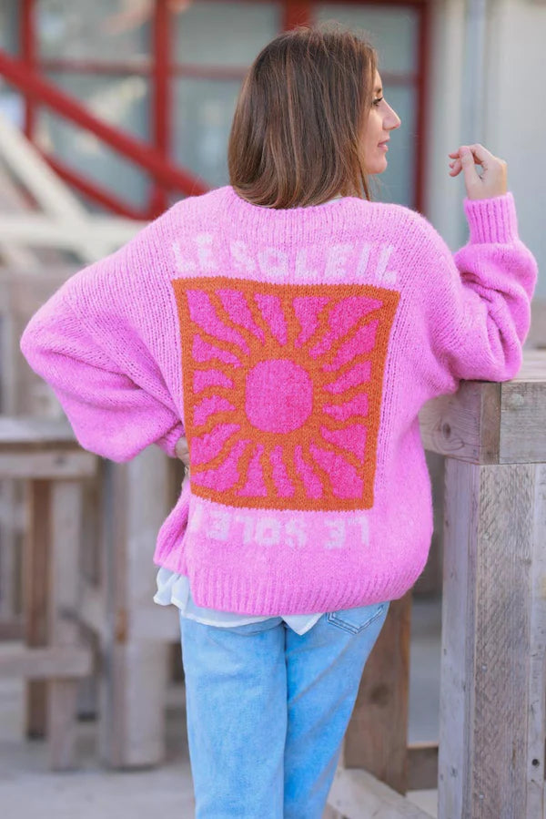 Pink Knit “Le Soleil” Cardigan Sweater