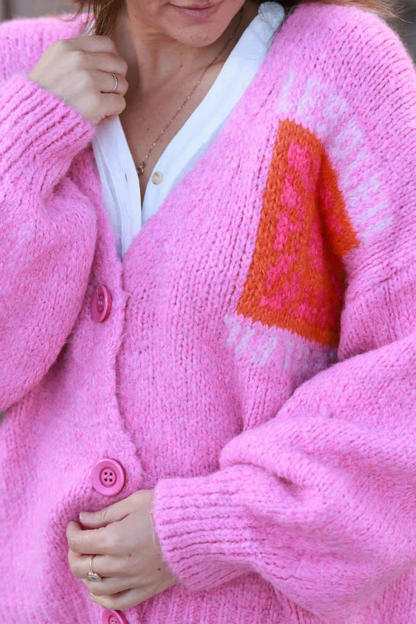 Pink Knit “Le Soleil” Cardigan Sweater