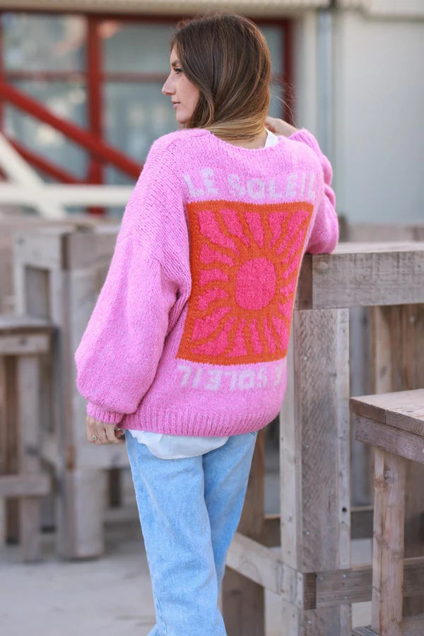 Pink Knit “Le Soleil” Cardigan Sweater