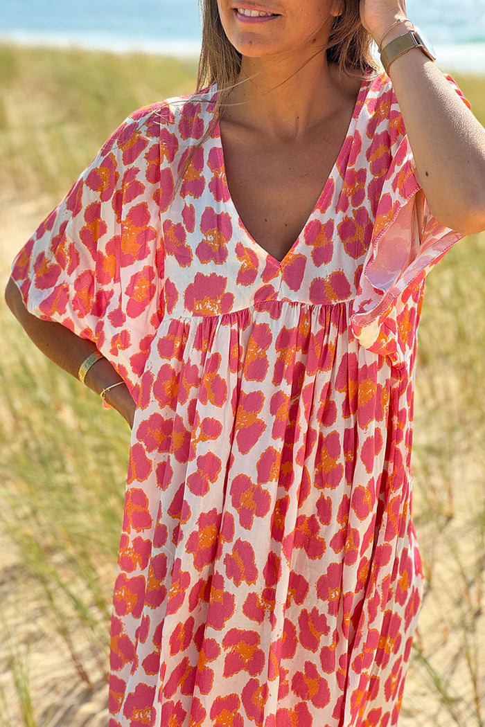 Pink Leopard Print V-Neck Caftan