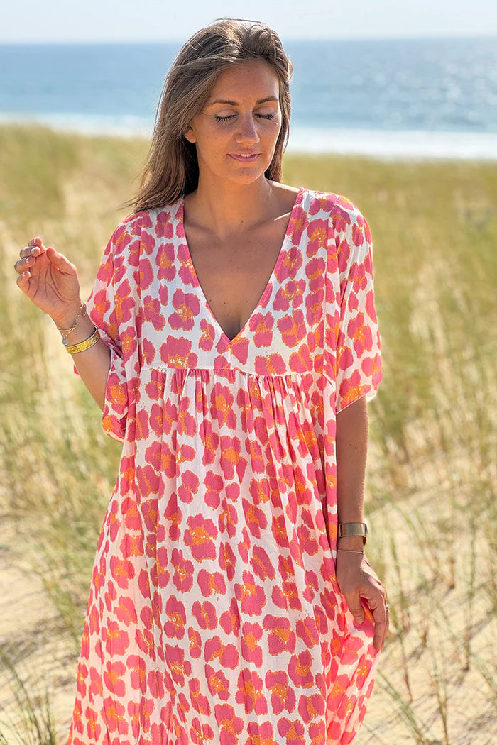 Pink Leopard Print V-Neck Caftan