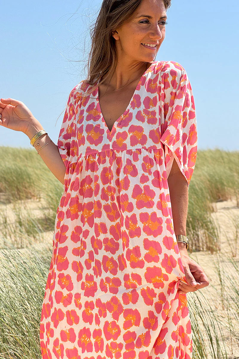 Pink Leopard Print V-Neck Sundress