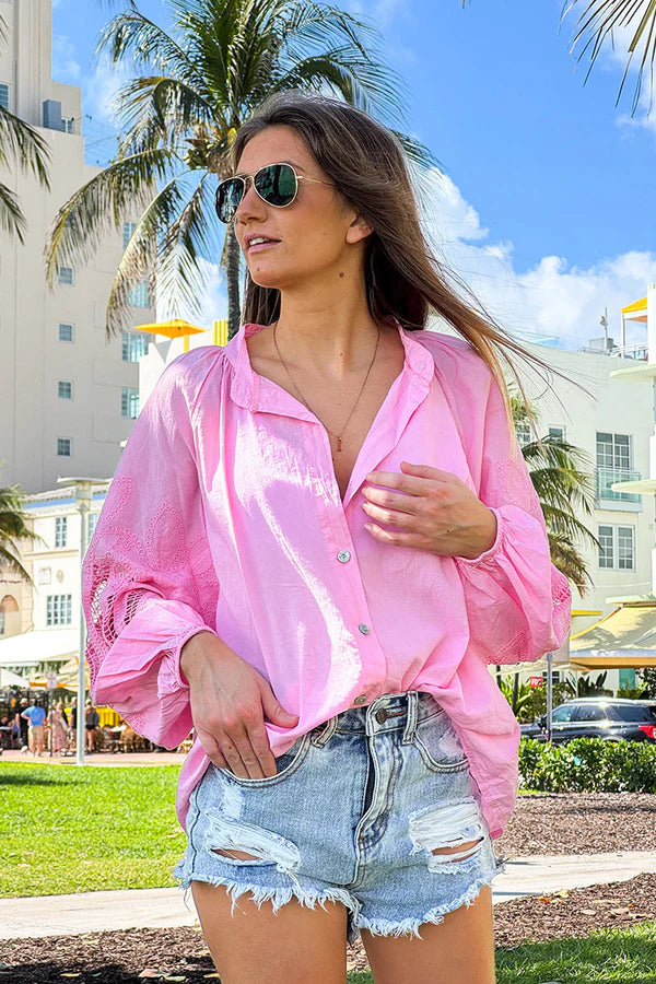 Pink Lotus Sleeve Poplin Blouse