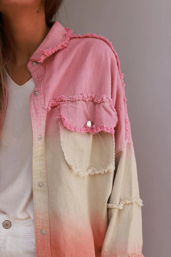 Pink Ombre Denim Snap Button Shirt
