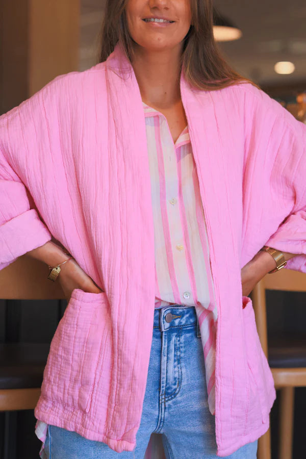 Pink Relaxed Fit Crinkle Cotton Gauze Jacket