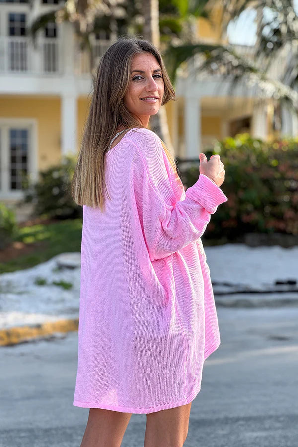 Pink Textured Palm Slouchy Knit Sweater