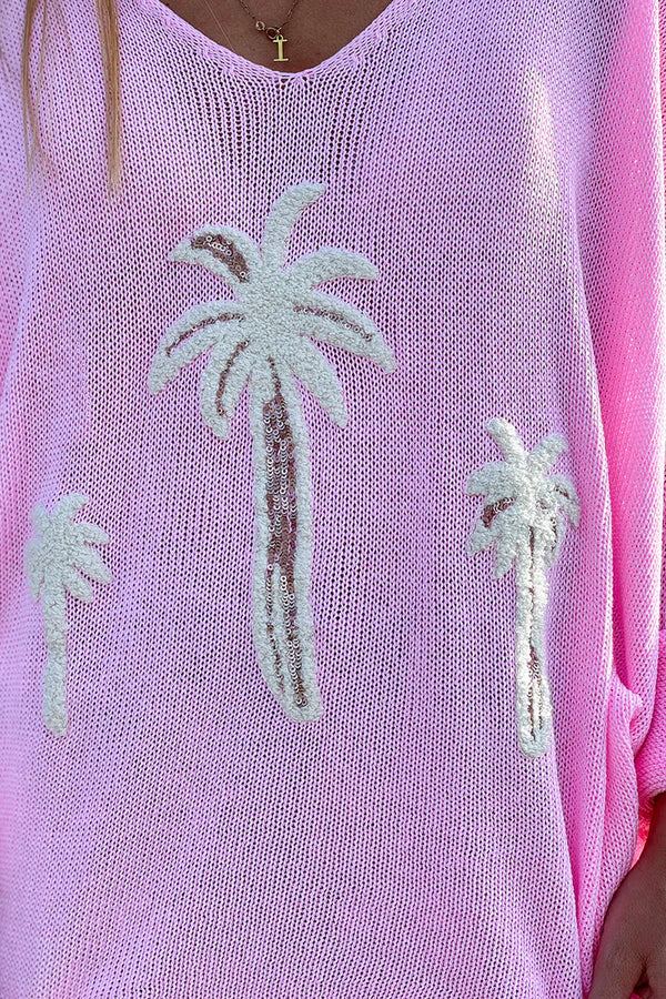 Pink Textured Palm Slouchy Knit Sweater