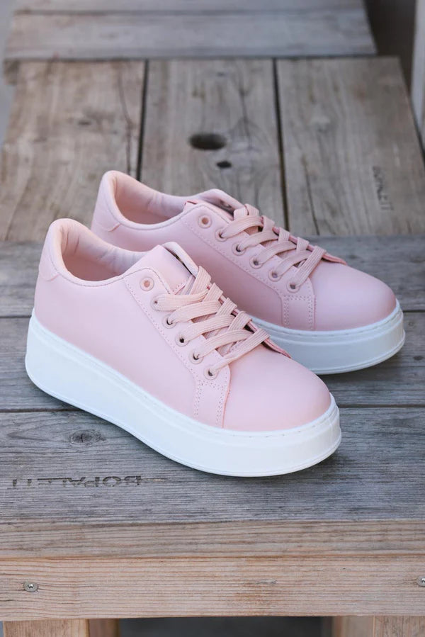 Pink Vegan Leather Platform Sneakers