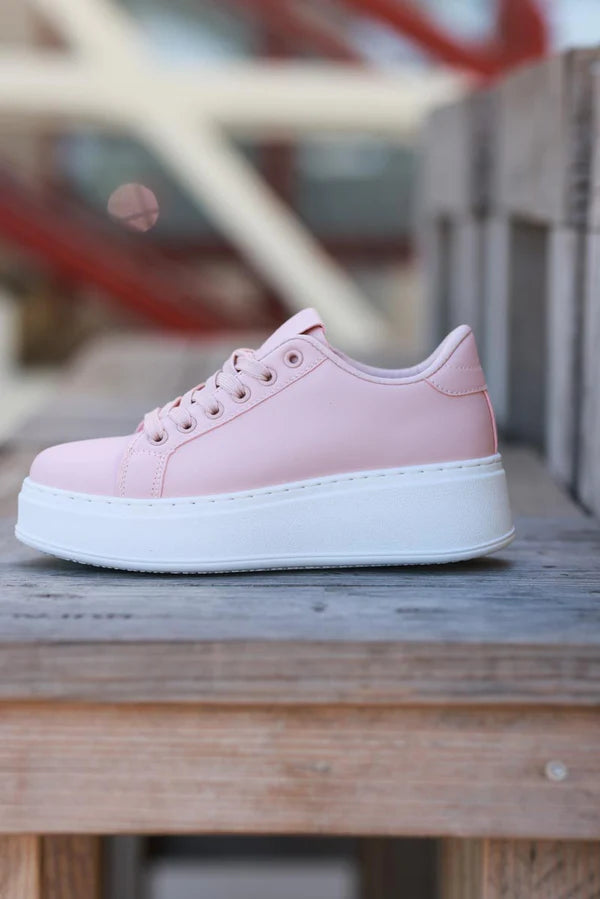 Pink Vegan Leather Platform Sneakers