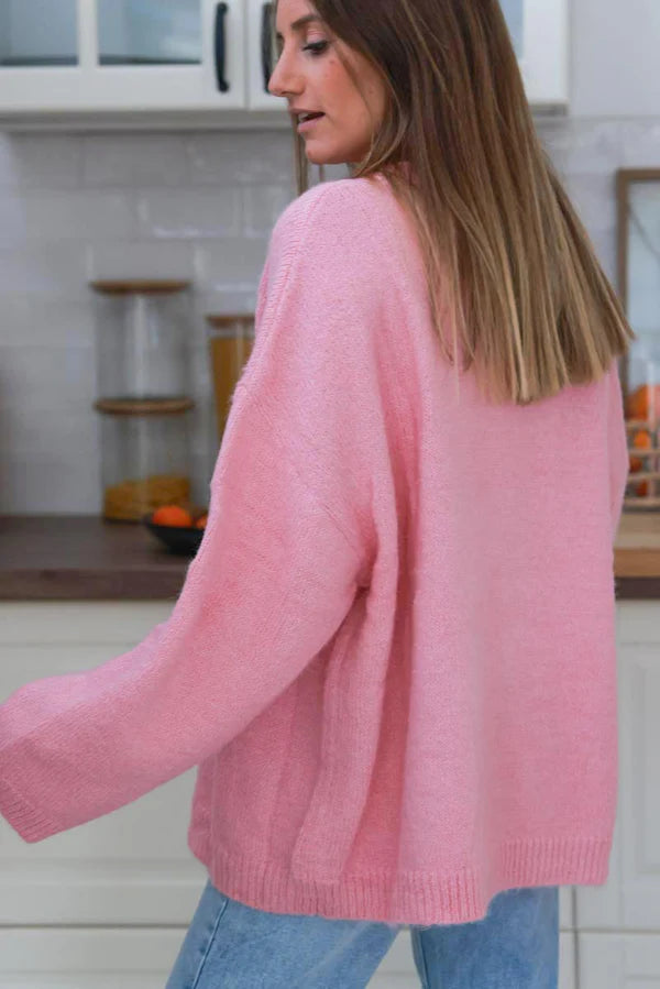 Pink Wool Blend Slouchy Sweater