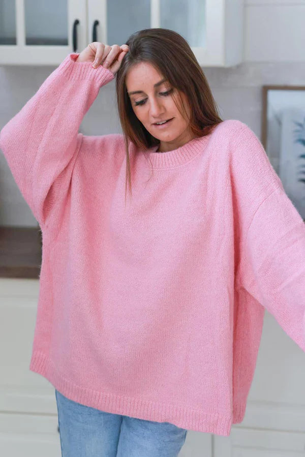 Pink Wool Blend Slouchy Sweater