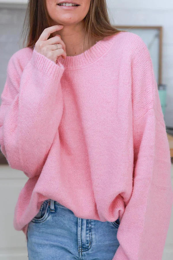 Pink Wool Blend Slouchy Sweater