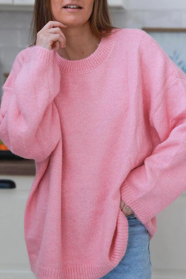 Pink Wool Blend Slouchy Sweater