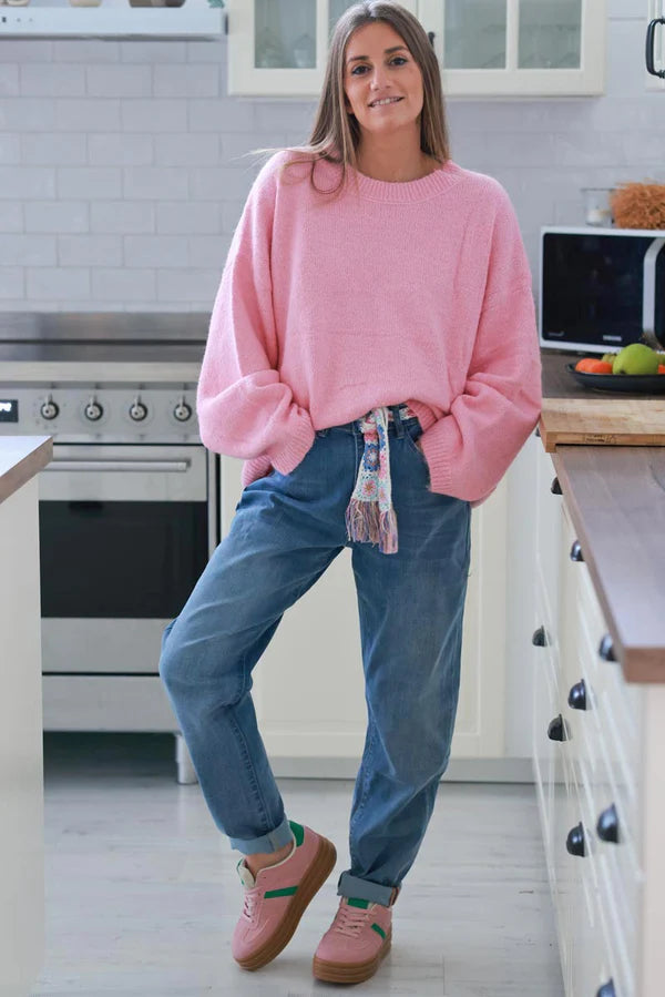 Pink Wool Blend Slouchy Sweater