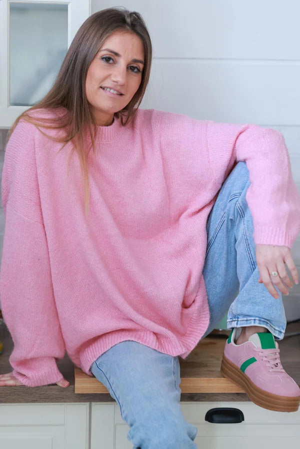 Pink Wool Blend Slouchy Sweater