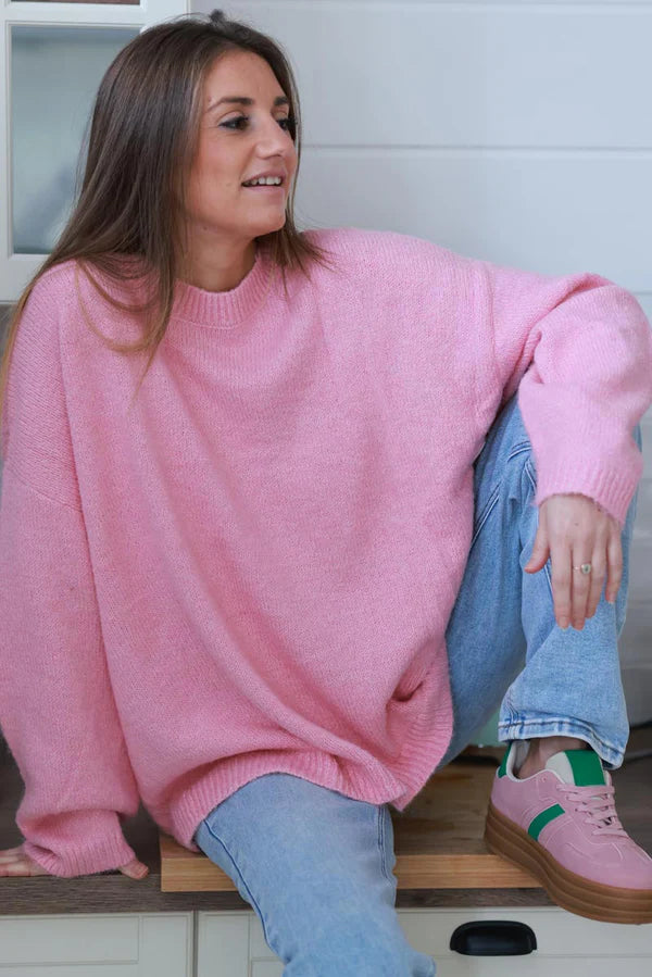 Pink Wool Blend Slouchy Sweater