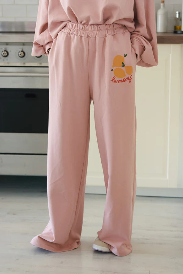 Powder Pink “Lemons” Knit Lounge Pants