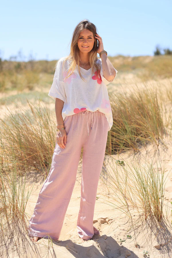 Powder Pink Lightweight Cotton Wide Leg Pants