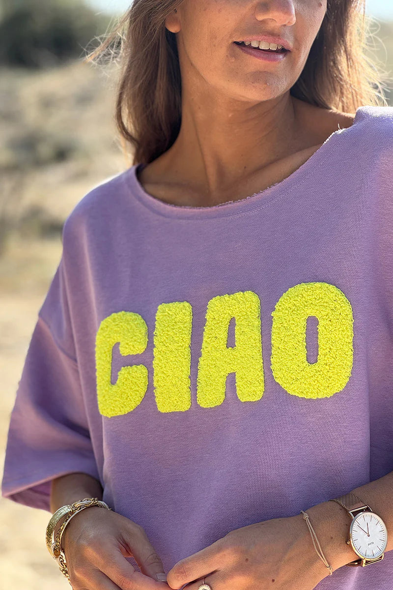 Purple “CIAO” Lightweight Slouchy Dolman Tee