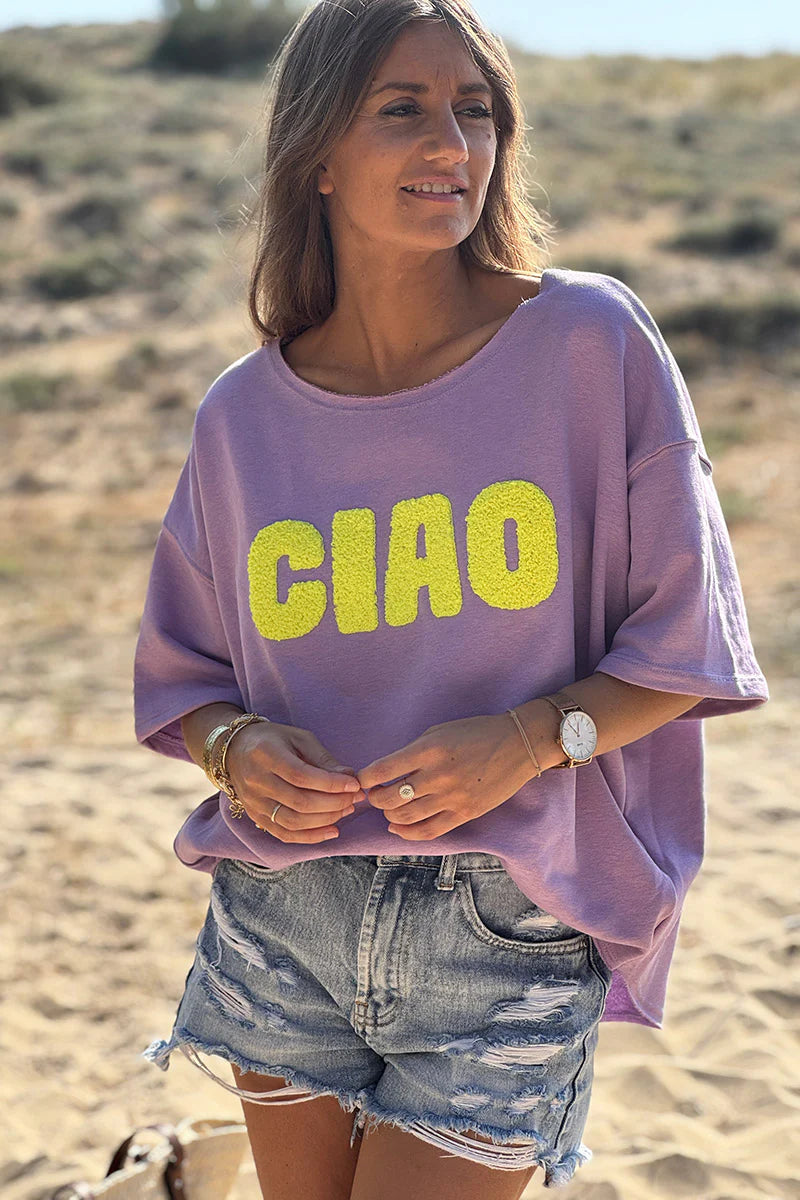Purple “CIAO” Lightweight Slouchy Dolman Tee