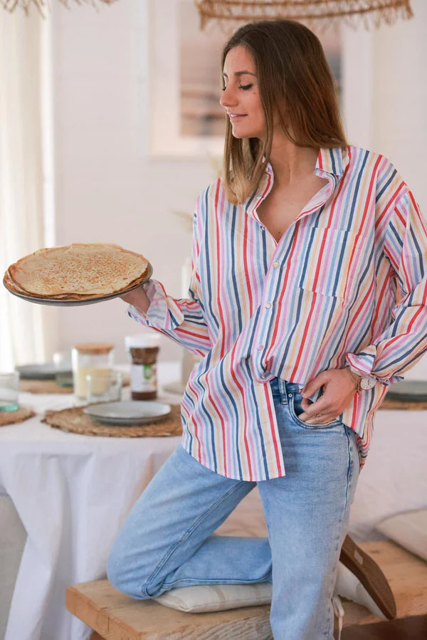 Rainbow Stripe Cotton Poplin Button-Down Shirt