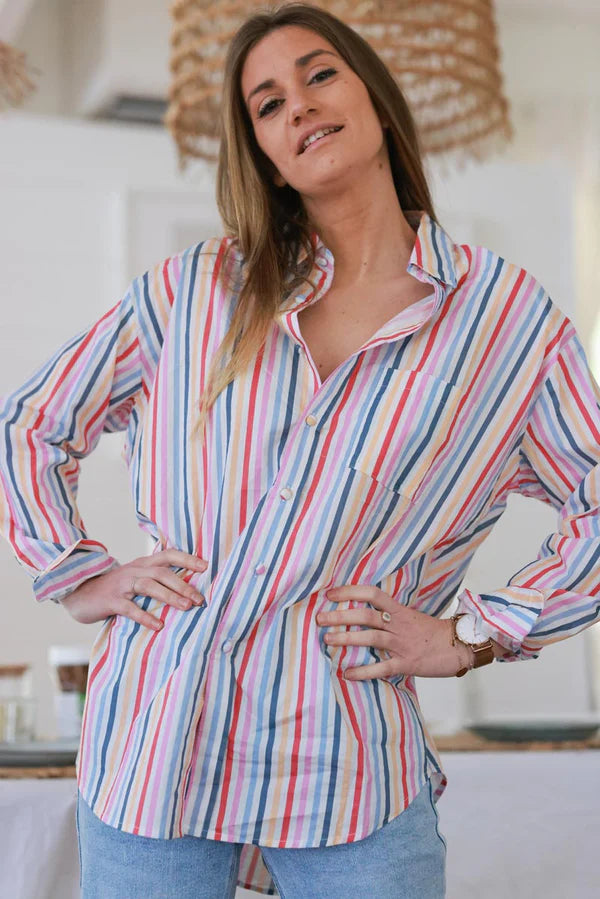 Rainbow Stripe Cotton Poplin Button-Down Shirt