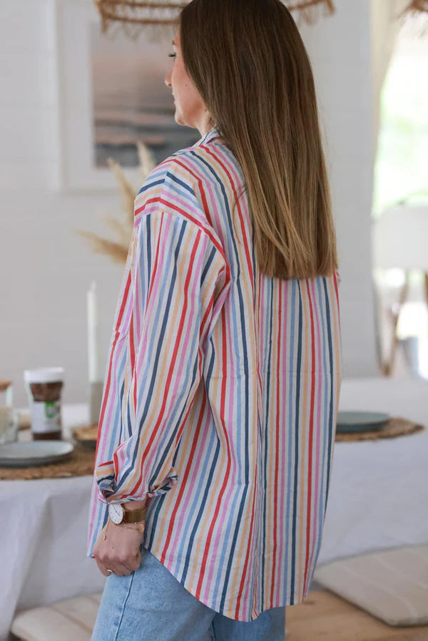 Rainbow Stripe Cotton Poplin Button-Down Shirt