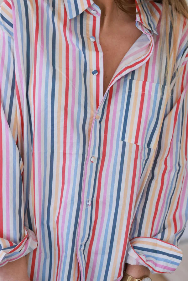 Rainbow Stripe Cotton Poplin Button-Down Shirt