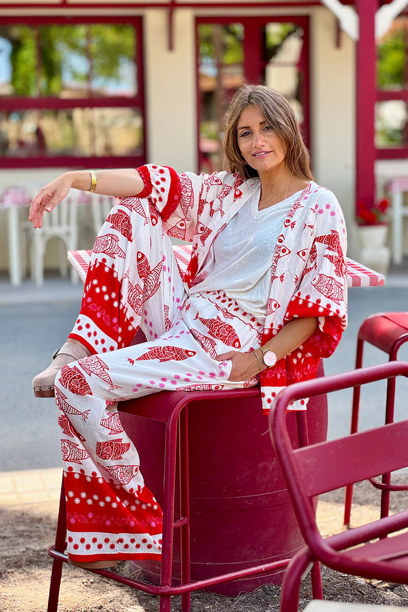 Red Fish Traditional Print Pull-On Pants