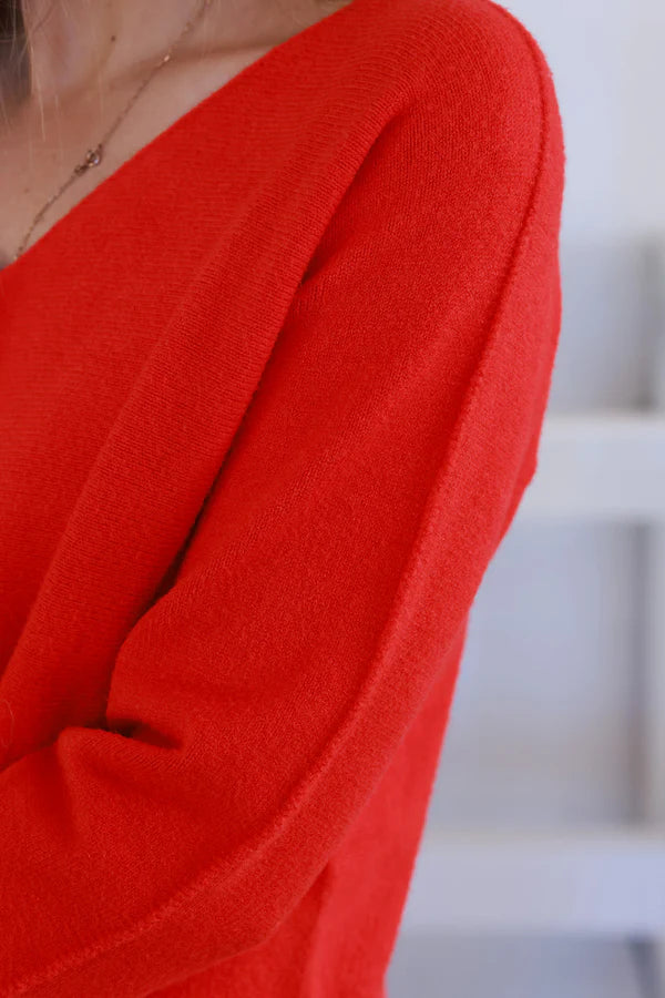 Red ultra-soft, Viscose Blend V-Neck Sweater