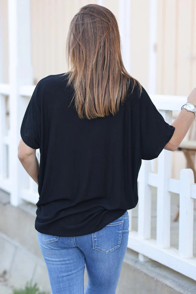 Relaxed fit black v-neck top