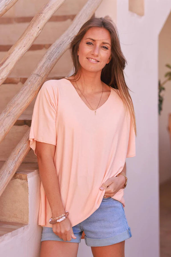 Relaxed fit Peach V-neck Top
