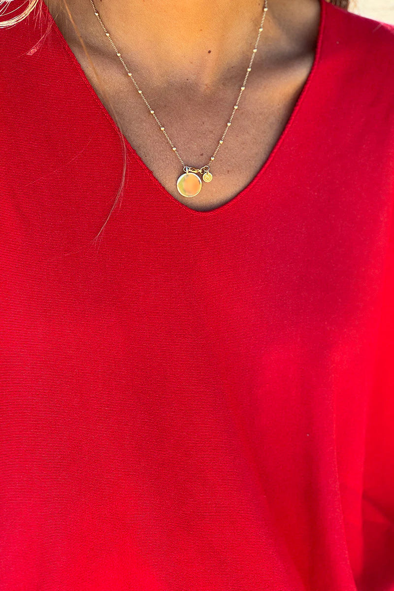 Relaxed fit Red V-neck Top