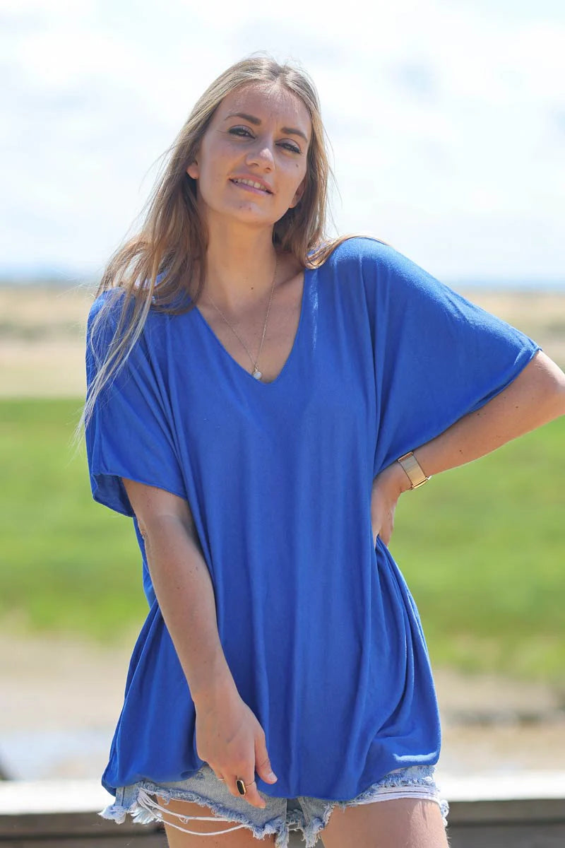 Relaxed fit royal blue v-neck top